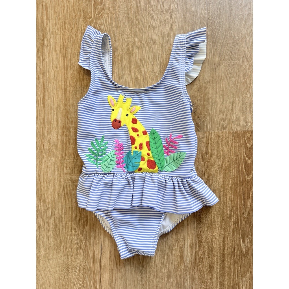 Baby Boden Girls Swimsuit One Piece 18-24 Months Giraffe Zoo Safari Blue White